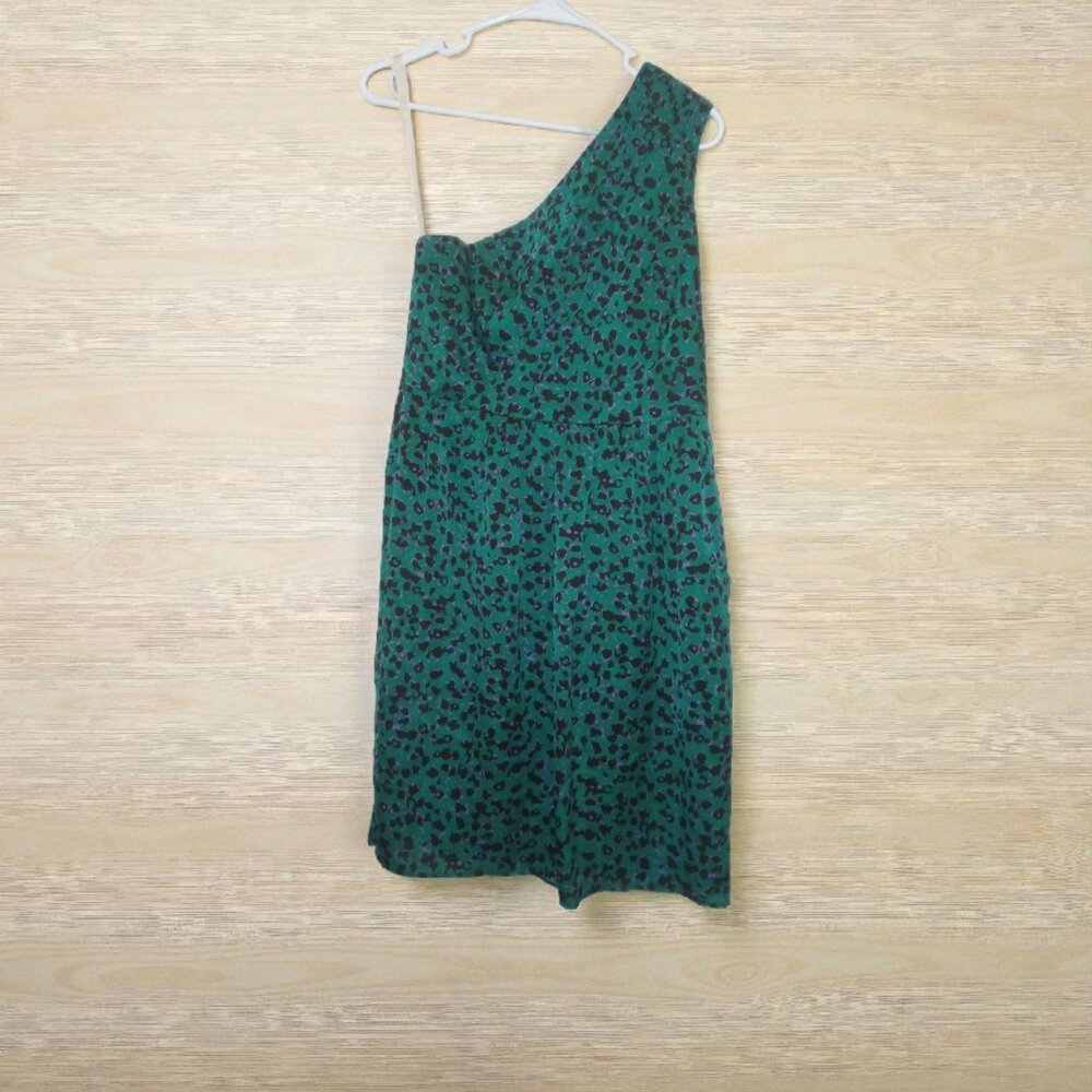 Shoshanna One-Shoulder Green Leopard Print Dress – Size S